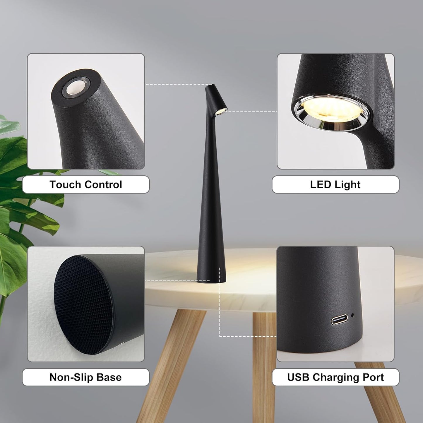 Cordless Table Lamp, 3 Level Brightness Portable Battery Operated Lamp, Rechargeable Battery LED Table Lamp