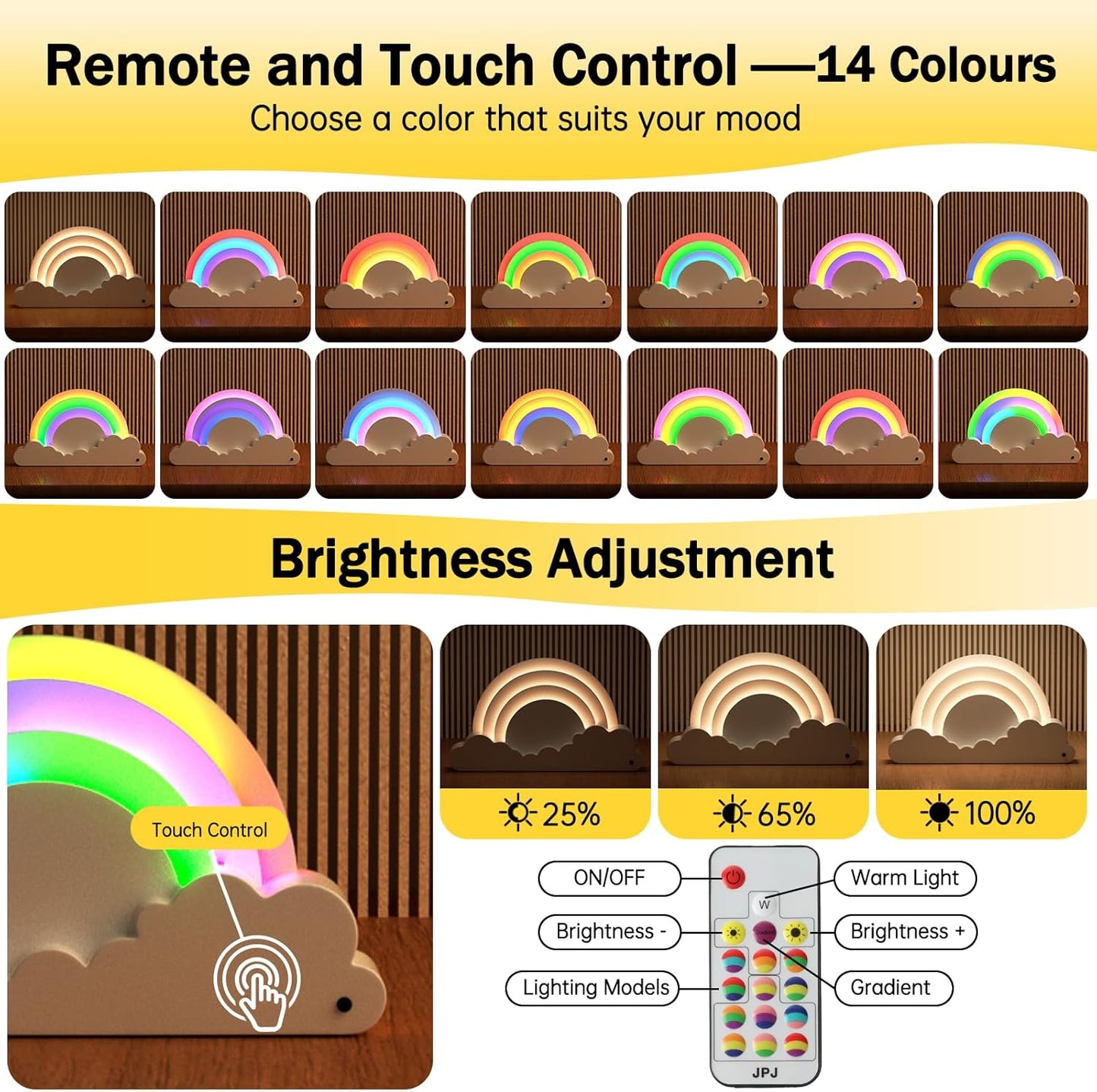Rainbow Night Light, Rechargeable Battery 14 Color Night Light