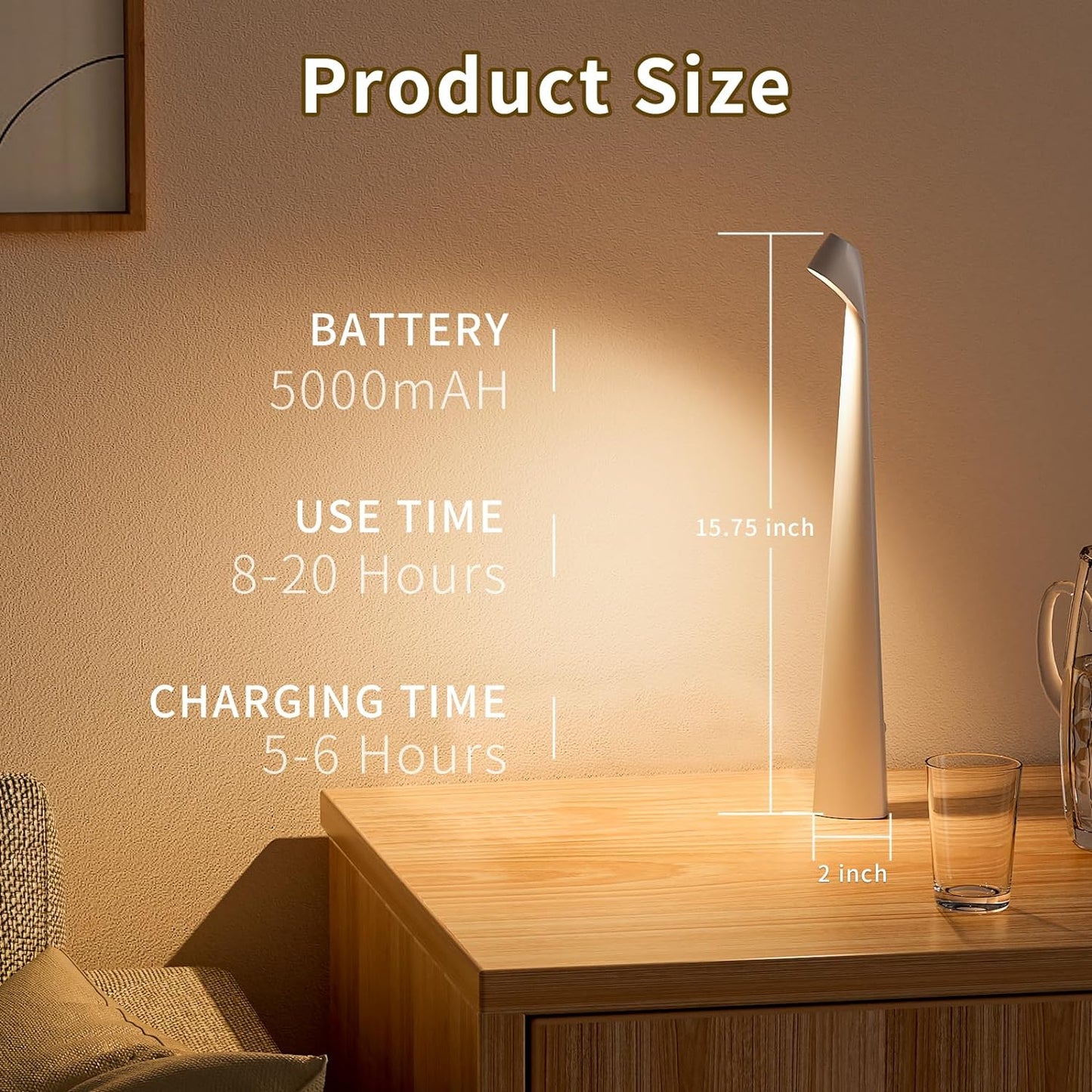 Cordless Table Lamp, 3 Level Brightness Portable Battery Operated Lamp, Rechargeable Battery LED Table Lamp