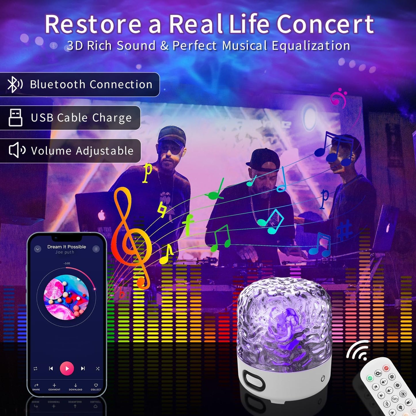 Star projector light with 16 color effects and built-in Bluetooth speaker