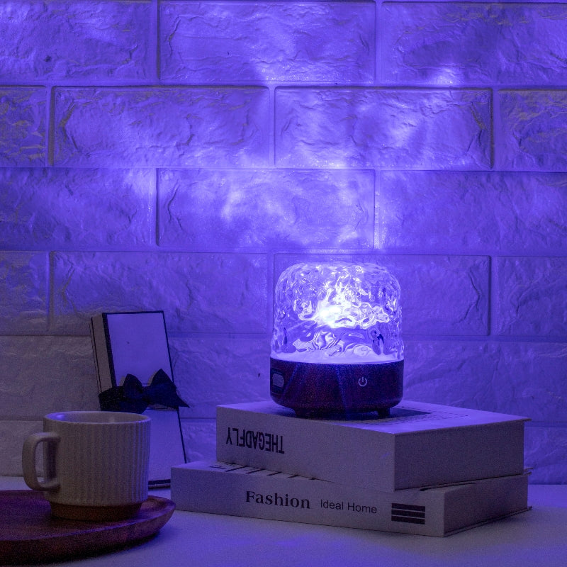 Ocean Wave Projector Light, 16 Colors, Wireless Northern Lights Aurora Projector Light with Bluetooth Speaker, Switch to Night Light with Lampshade, Touch/Remote Rechargeable Aperture Lamp